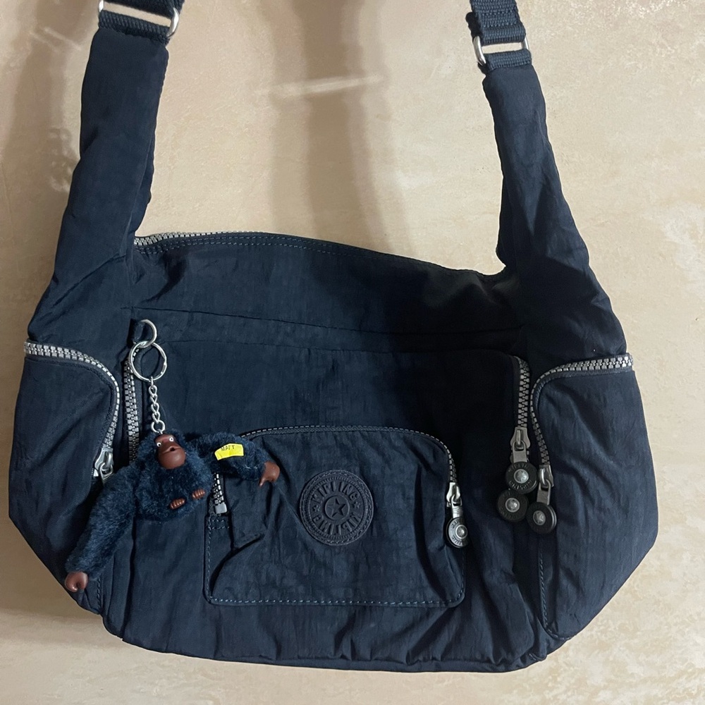 Kipling Navy Blue Shoulder Bag with Monkey Charm
